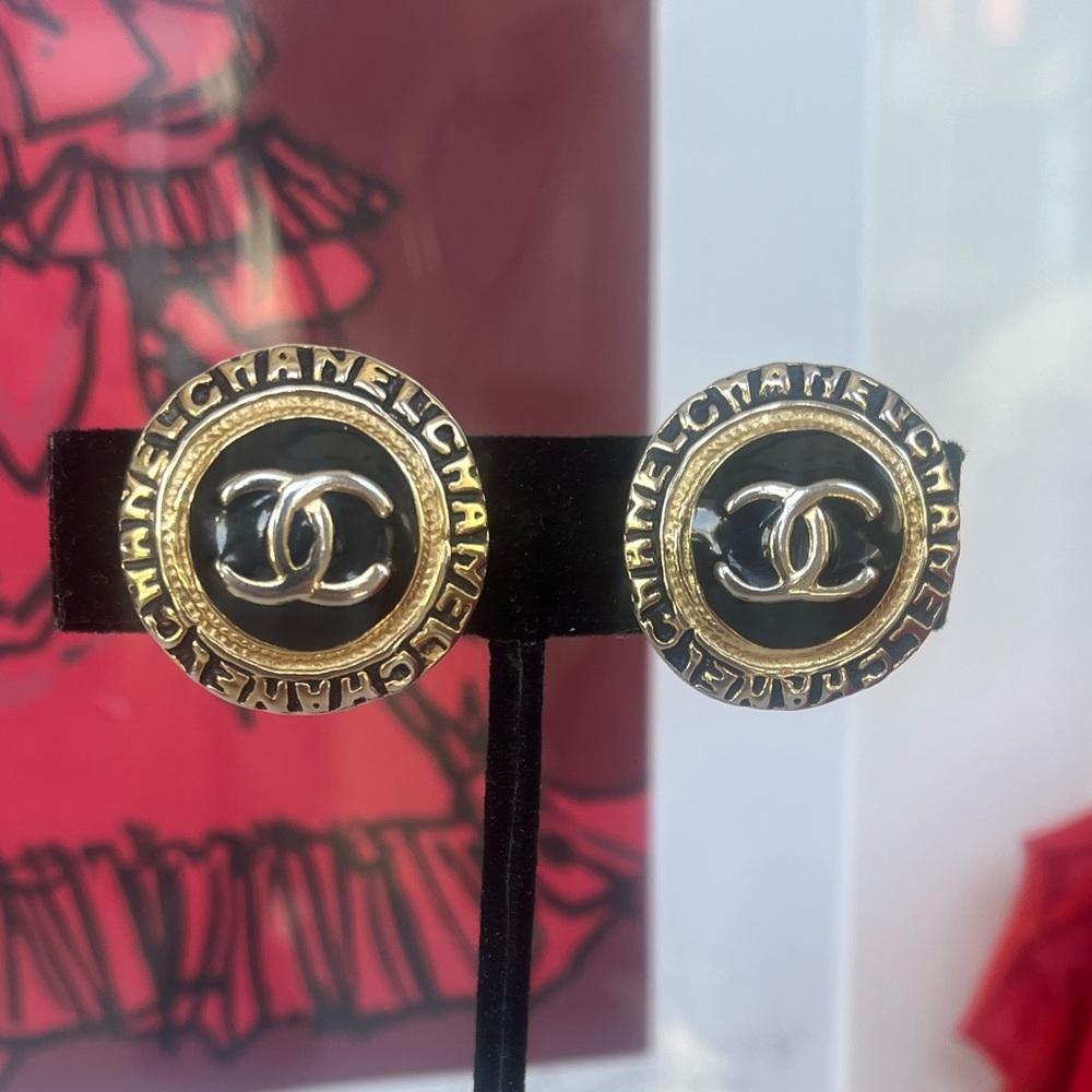 CHANEL Gold and Black Earrings